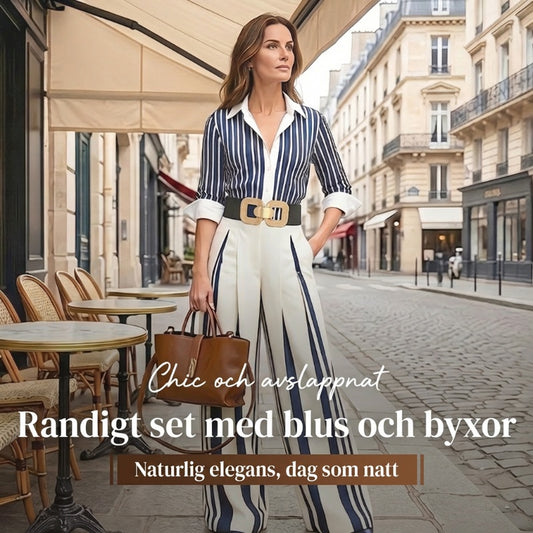 🔥56 % rabatt under en begränsad tid🔥2-delat set med randig damskjorta och byxor med vida ben