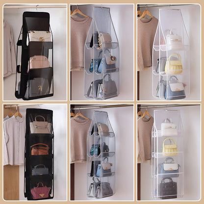 👜 50% RABATT! ✨ HÄNGANDE FÖRVARINGSVÄSKA - 6 Transparenta Fickor med Dammskydd, Vändbar Design för Optimal Organisation, Lättviktsdesign för Garderob 🏠👛