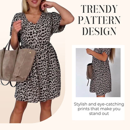 🌸👩 En V-ringad kortärmad klänning som smickrar figuren och utstrålar en känsla av mild elegans och förfining!