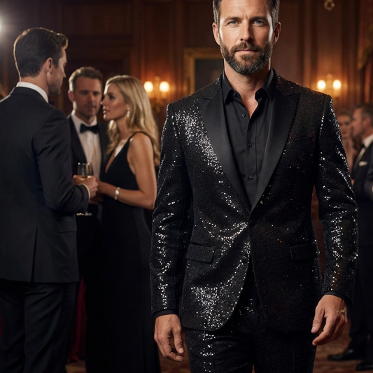 Mäns Svart Sparkle Tuxedo Dräkt Set