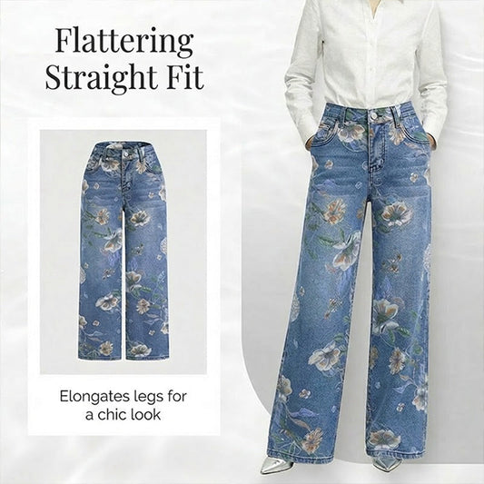 🔥50 % rabatt under en begränsad tid🌸👖Raka jeans med blommönster för dam