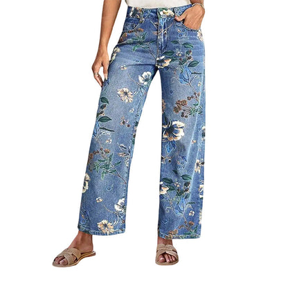 🔥50 % rabatt under en begränsad tid🌸👖Raka jeans med blommönster för dam