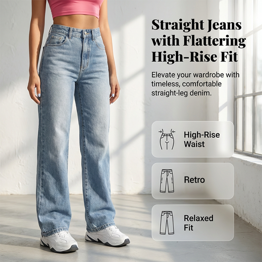 👖 50% RABATT ✨ | Högmidjade Raka Jeans – Förlänger Silhuetten & Retro Denim