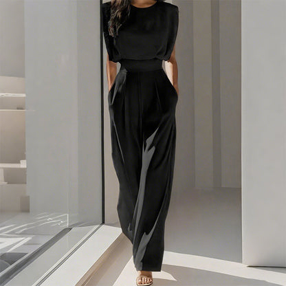 👗 50% RABATT ✨ | Kvinnlig Jumpsuit med Vida Ben – Sidfickor & Mjuk Polyester