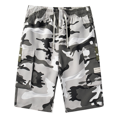 Herr camo cargoshorts med dragsko i midjan