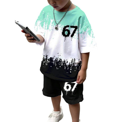 Pojkars set med 3D-tryckt t-shirt och shorts