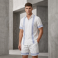 👕 50% RABATT NU! 🩳 Herrarnas Blommiga Tryck 2-Delars Set – Skjorta & Shorts, Andningsbar & Justerbar Midja 🏖️