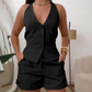 👗 50% RABATT NU! ☀️ Halter Vest & Shorts 2-Delat Set – Chic Sommarstil, V-ring & Veckad Design – Ansträngningslös Semesterlook 🏖️