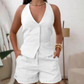👗 50% RABATT NU! ☀️ Halter Vest & Shorts 2-Delat Set – Chic Sommarstil, V-ring & Veckad Design – Ansträngningslös Semesterlook 🏖️