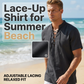 👕 50 % RABATT NU! 🏖️ Kortsluten herrskjorta med snörning – i andningsbar linneblandning ☀️