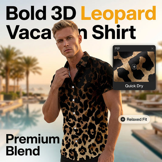 Herrskjorta i leopardmönster med korta ärmar och knappar🔥 50% RABATT på utvalda produkter