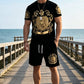 Men's Gold Crest Print T-Shirt & Shorts Set