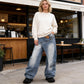 👖 50% RABATT NU! 🌸 Damjeans med Asymmetrisk Midja och Vida Ben – Sliten Tvättad Finish & Trenderig Street Style ✨