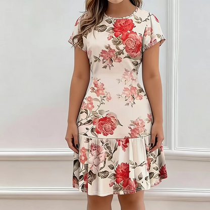⏳Begränsad tid – 50% rabatt⏰Elegant damklänning med blommönster och rynkad nederkant