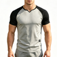 👕 TIDSBEGRÄNSAD 60% RABATT! ✨ Herr V-ringad Raglan T-shirt – Snabbtorkande, Slim Fit, Tvåfärgad 🏋️